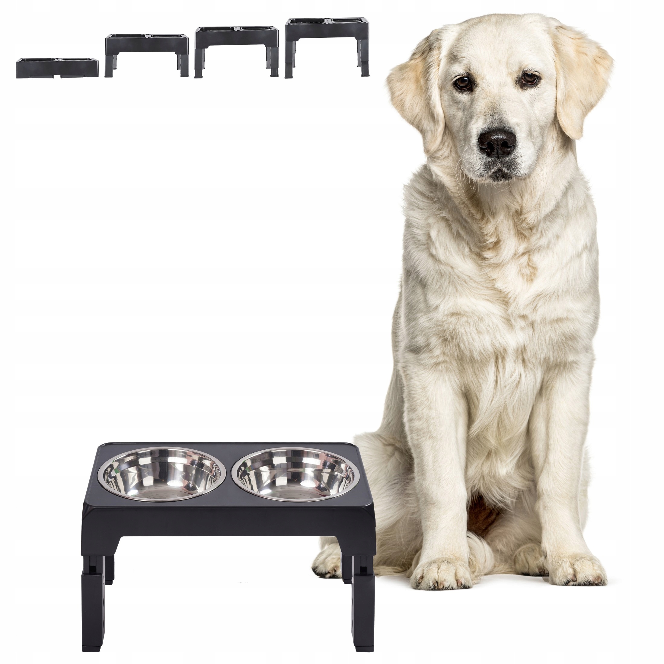 Levně Sada Misek Pro Mazlíčky S Nastavitelnou Výškou Nerezová Ocel Voda Krmivo