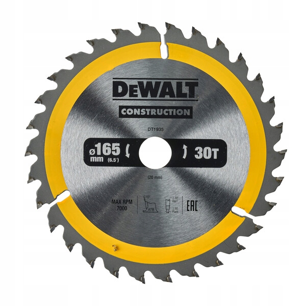 

Piła tarczowa do drewna 165mmx20mm 30z. DeWALT