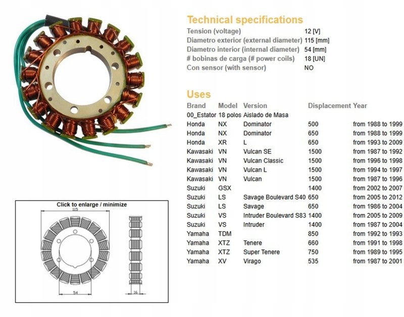 Vinutie Alternátora Stator Honda Nx 650 Dominator '88-'99; Xr 650 L 93-09