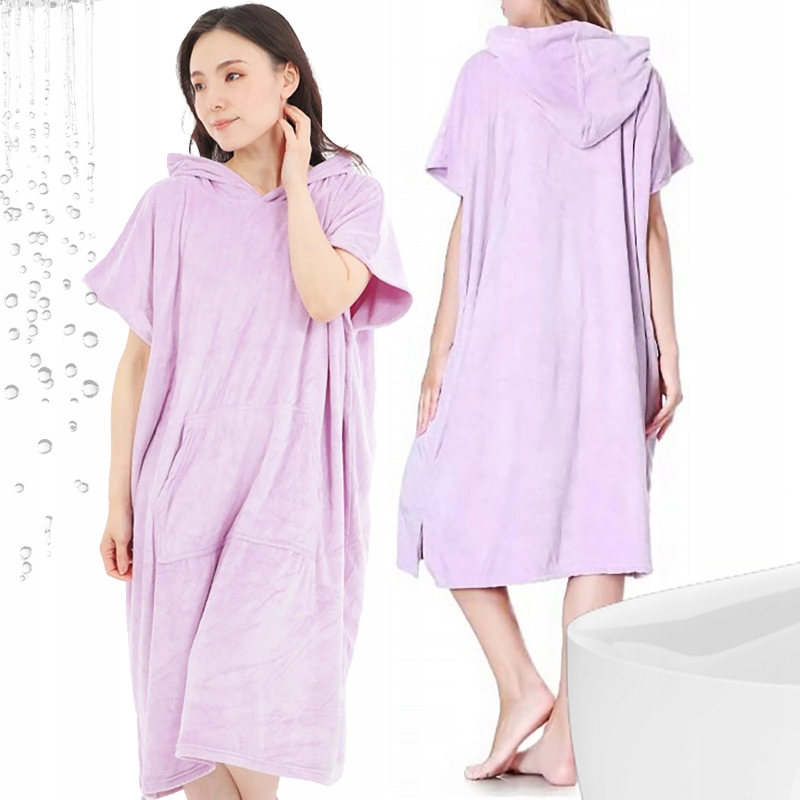 PONCZO Z KAPTUREM RĘCZNIK KĄPIELOWY DLA DOROSŁYCH FIOLET OKRYCIE MORSOWANIE