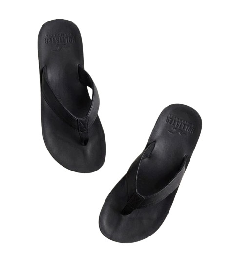 žabky Hollister L 43/44, černá kožená eko kůže