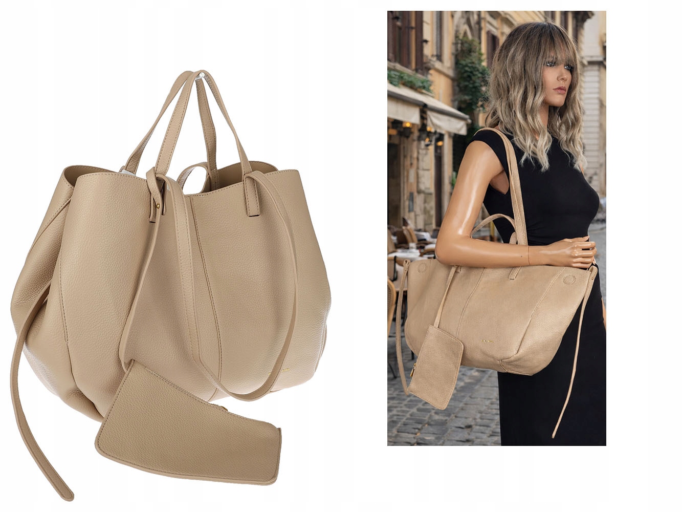 Torebka Damska Shopperka łódka Pojemna Torba eko skóra RS5019 Beżowa
