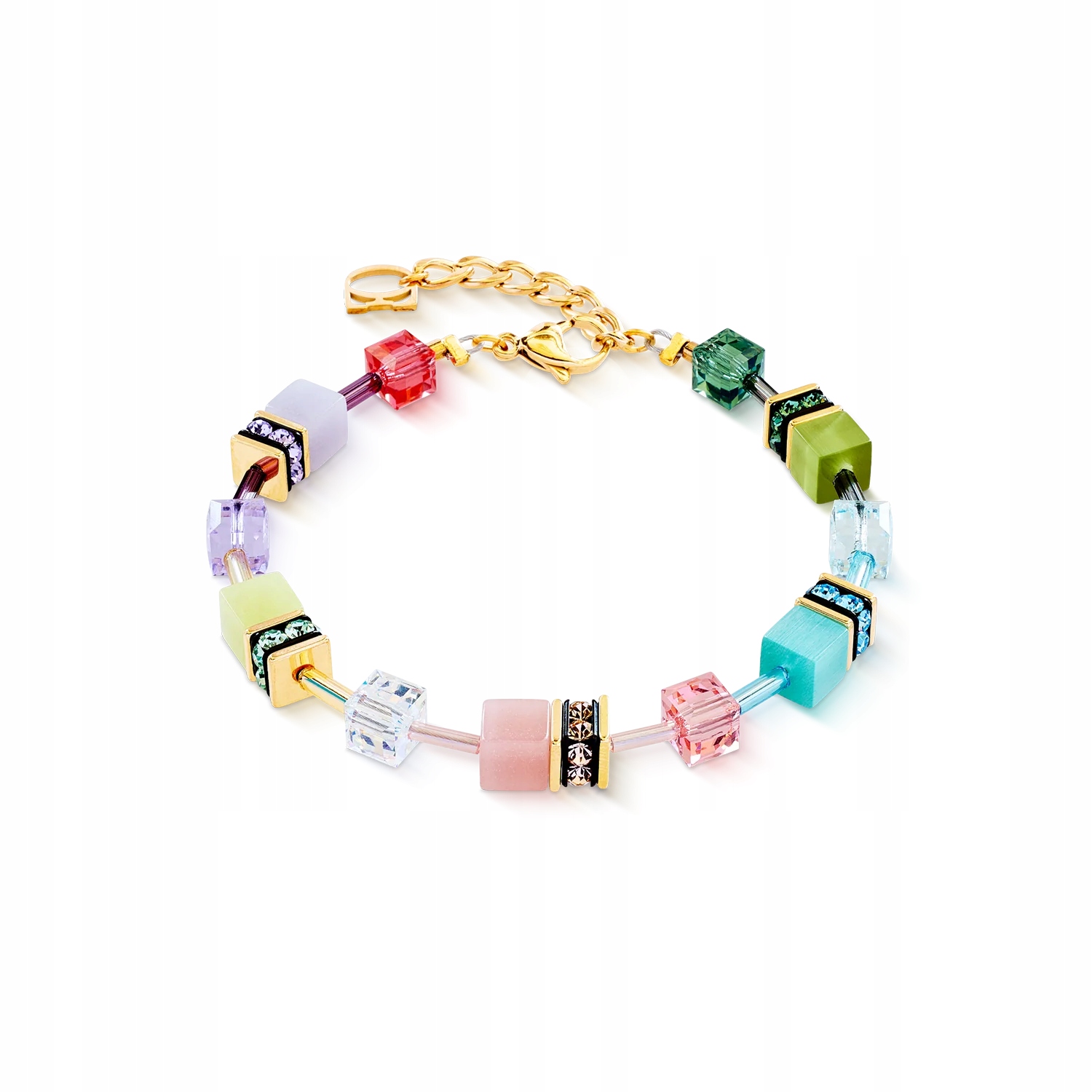Náramek Coeur de Lion GeoCUBE Barevné krystaly Ocel pozlacená Regular