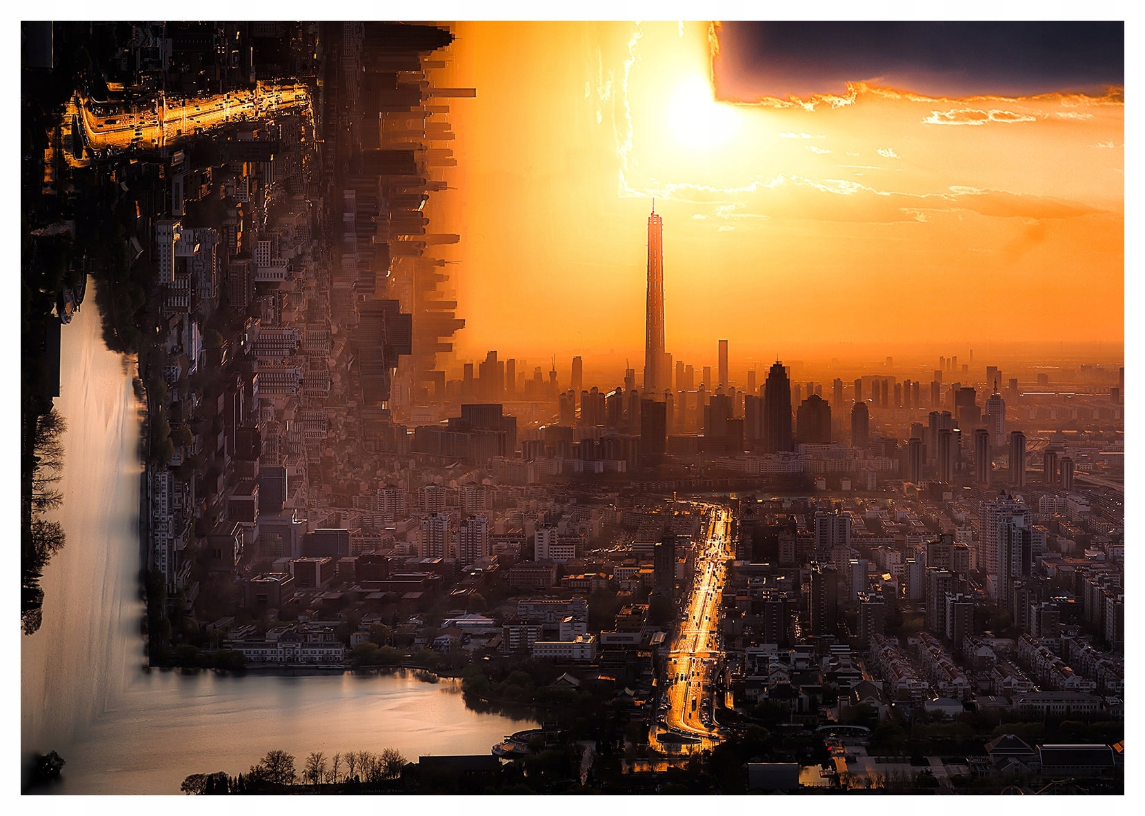 Fototapeta Surrealistické město Fantazie Zlatá hodina 350x250 lepidlo