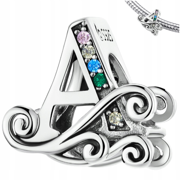 

Charms Litera A cyrkonia srebro S925 koralik beads