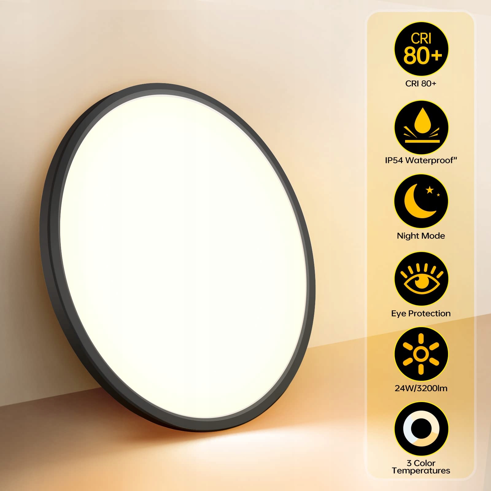 AISUTHA Lampa LED Sufitowa 24W 2800LM Dimmable Pilotem 3000K-6500K IP54 — miniatura 2