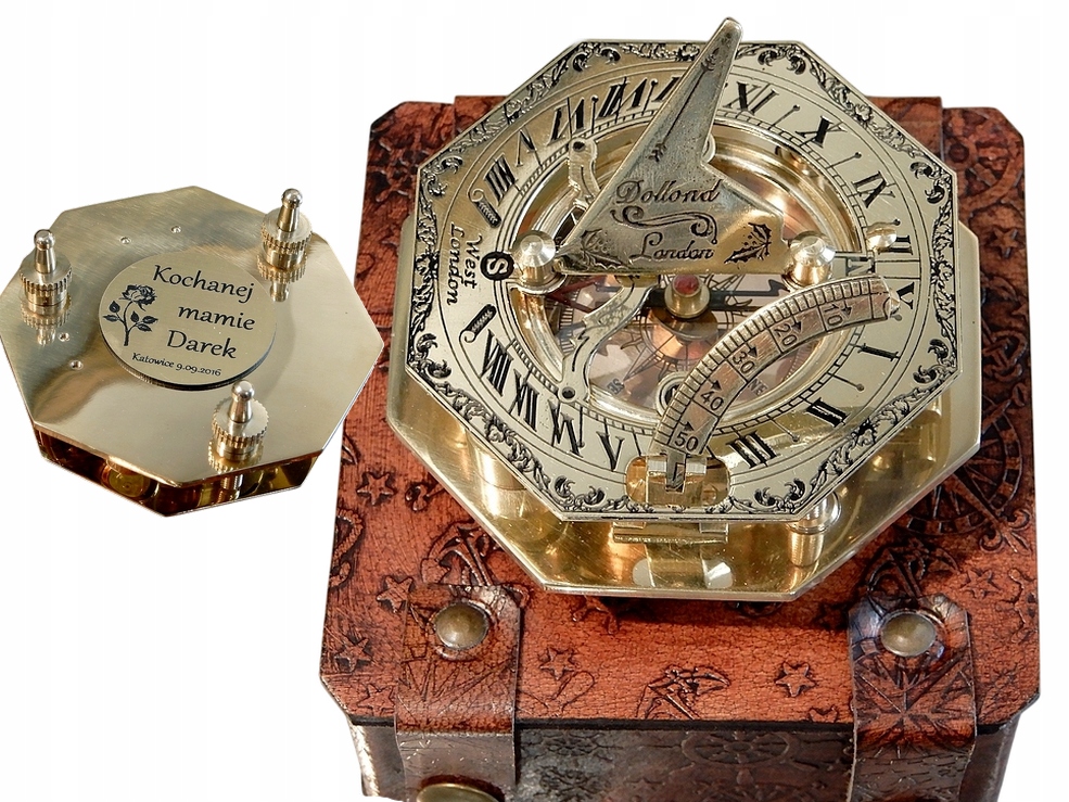 Kompas Sluneční Hodiny Oktagonální Originální Pro Námořníka Gravírování bonus