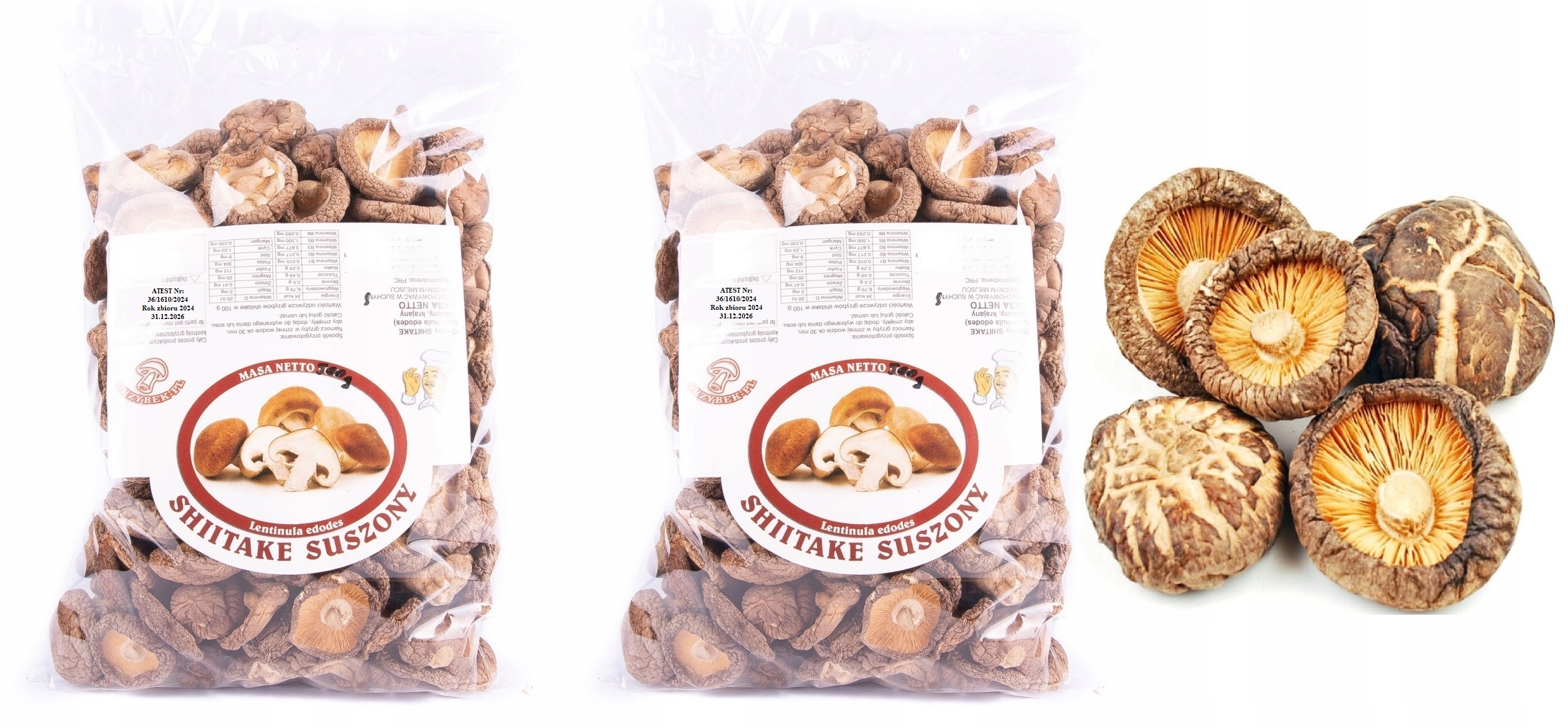 Shitake (Poku) Klobouky 1kg Nová Sbírka 2025 Atest sušené houby