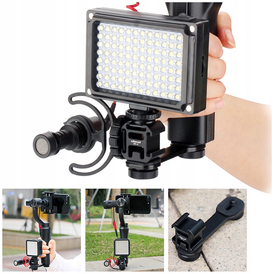 Uchwyt 3 x zimna stopka na mikrofon lampę LED do Gimbala Materiał aluminium guma