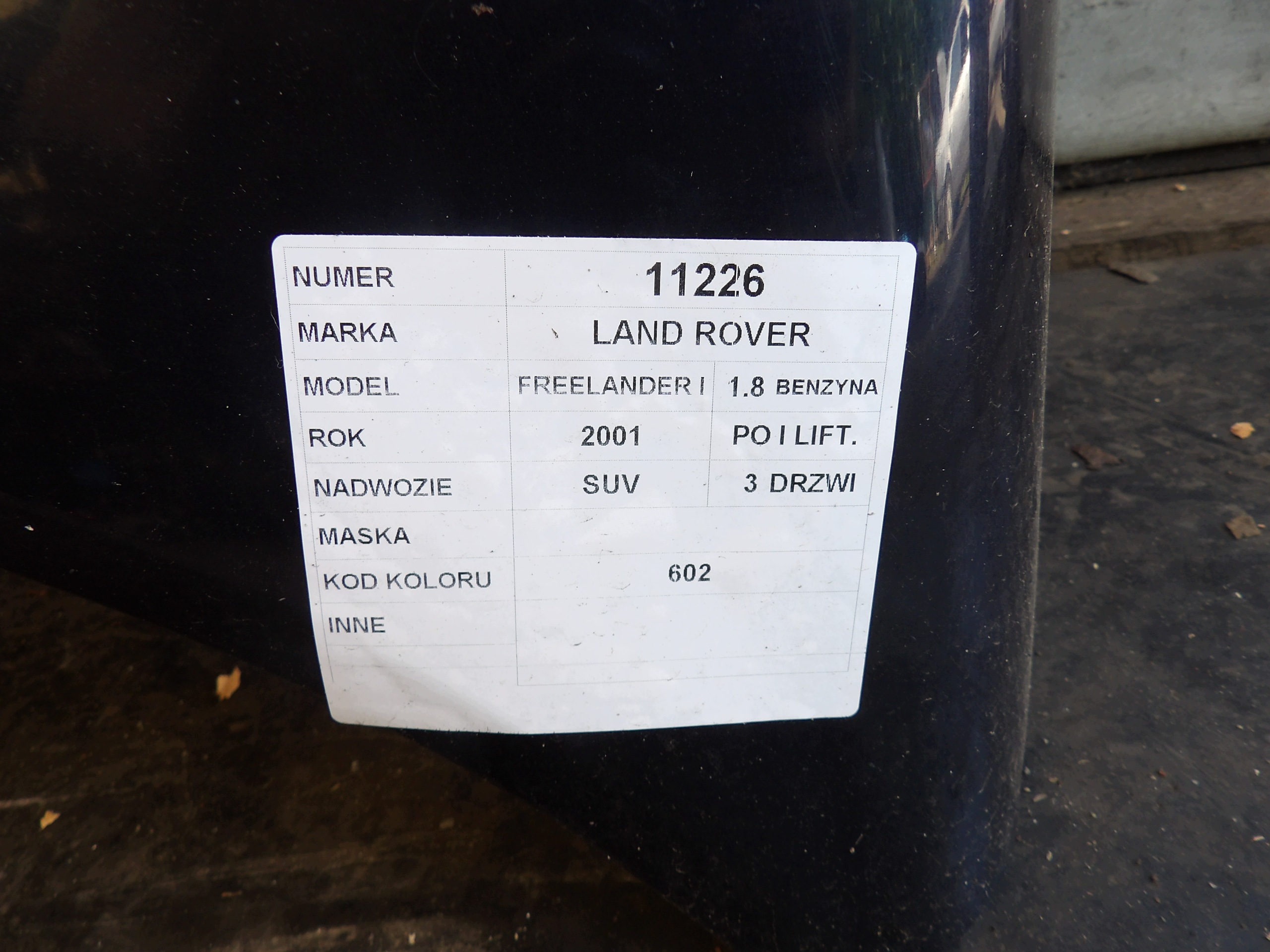 LAND ROVER FREELANDER e LIFT cofano colore 602