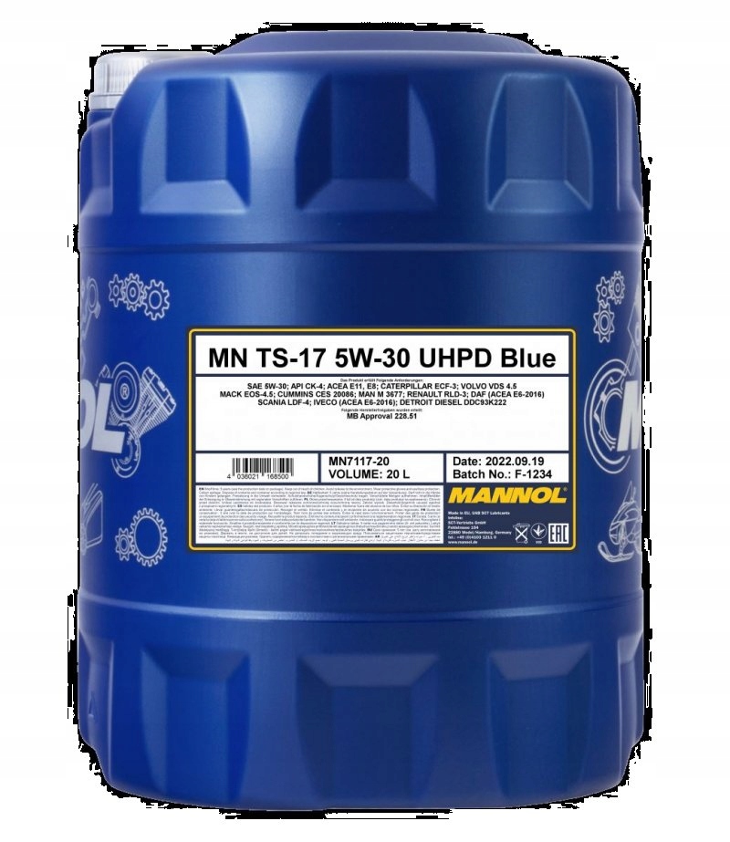 Olej Mannol TS-17 Modrý Uhpd 5V30 20 L Api CK-4; Acea E6,E9; Volvo VDS-4.5; C