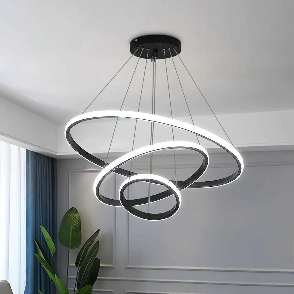 

Garnitur czarny lampa wisząca 3 Ringi barwnik Led