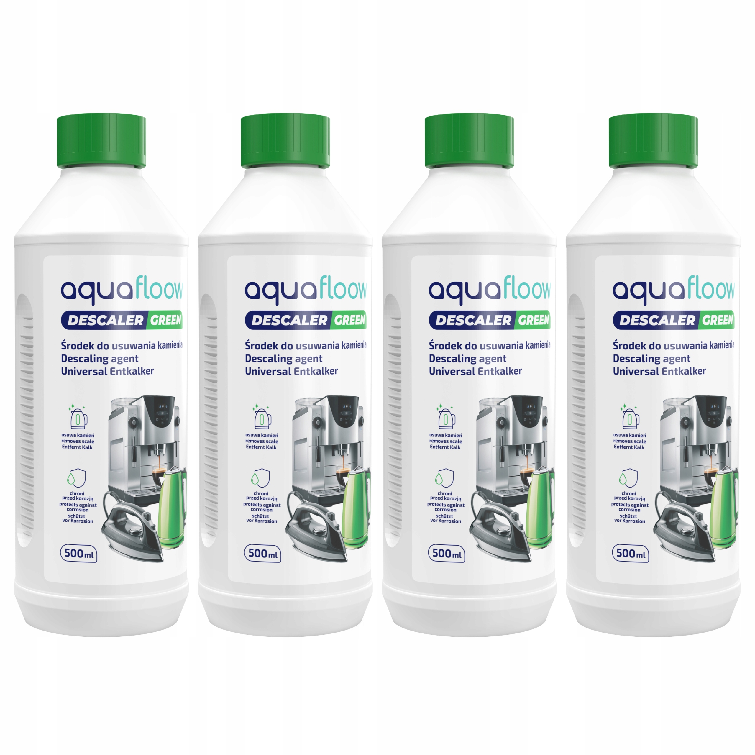 Levně Univerzální přírodní odvápňovač AquaFloow Descaler Green – 4 x 500 ml