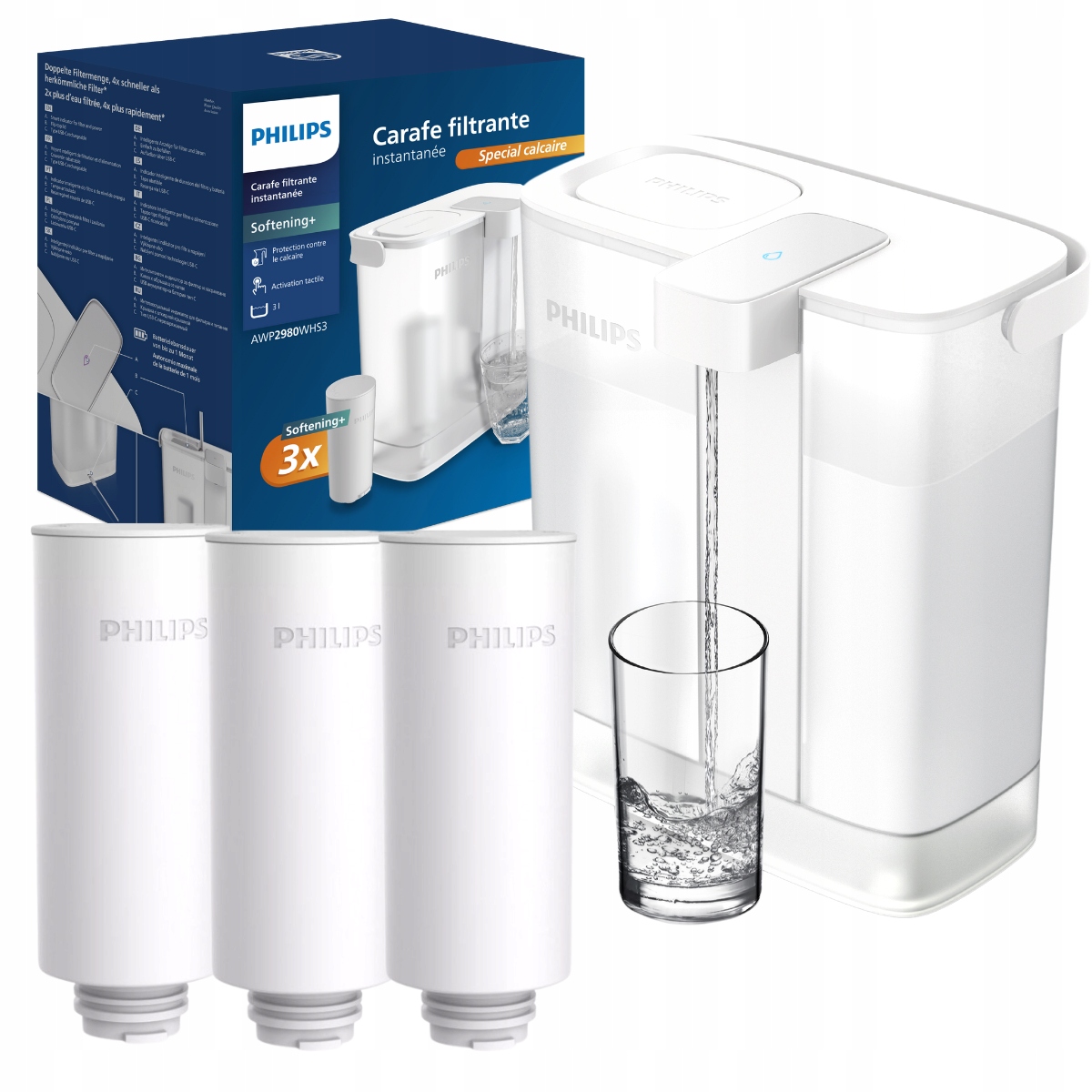 Automatyczny dzbanek filtrujący Philips AWP2980WHS3 3 wkłady zmiękczające
