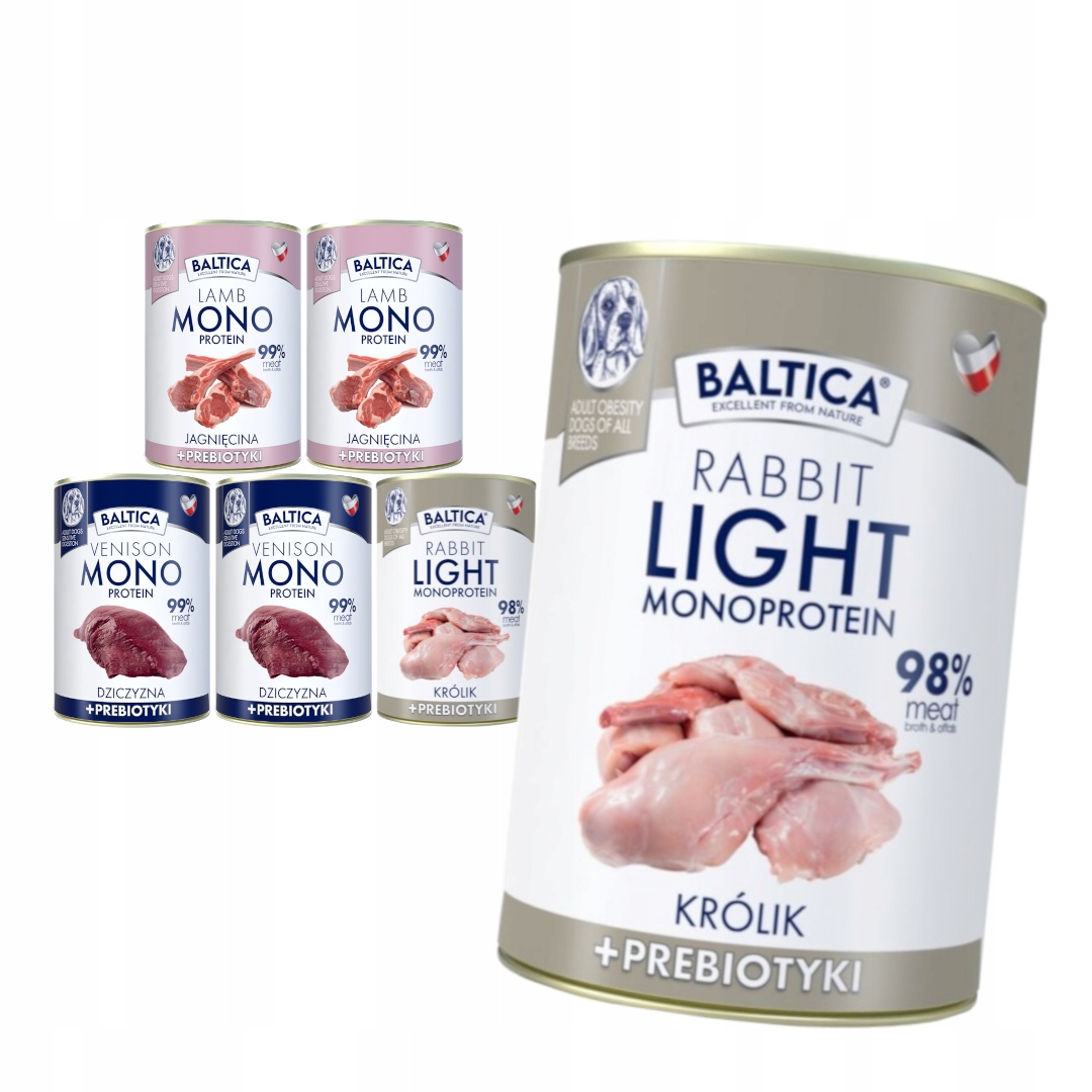 Baltica Monoprotein 6x400g Vlhké Krmivo s prebiotiky pro psa Mix 3 příchutí