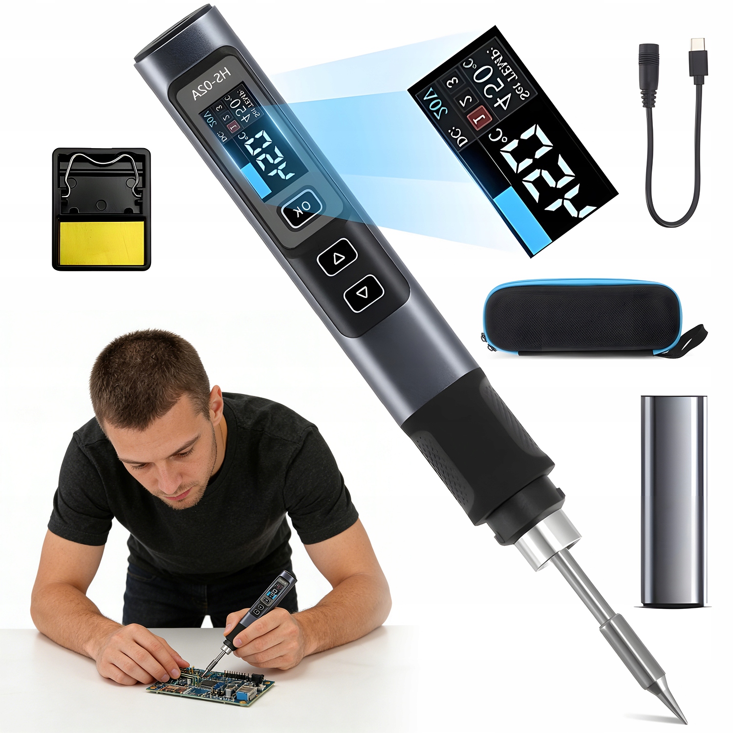 Lutownica Usb Ips Szybkie Ładowanie Czarny 100W 100-450°C Zestaw 2S