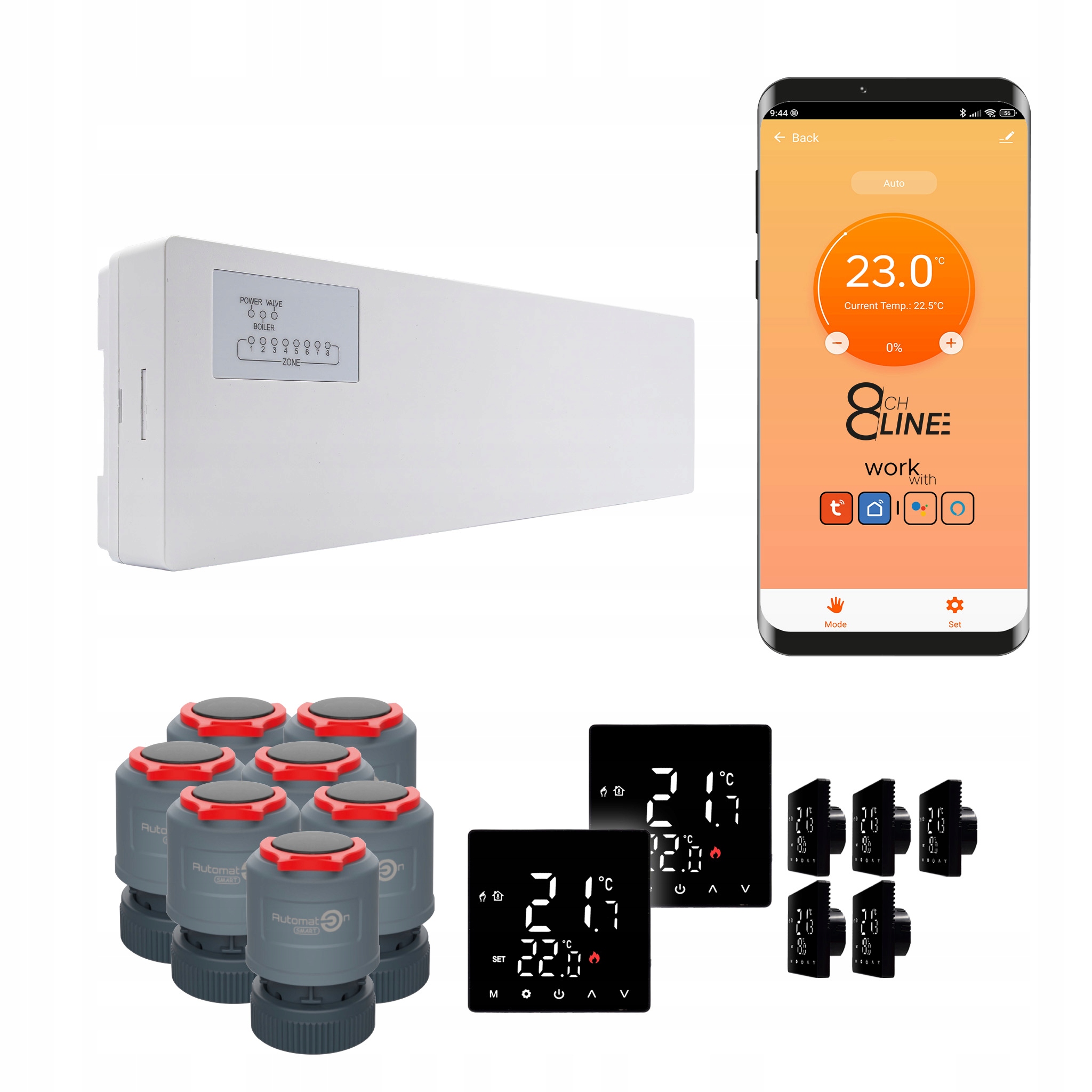 Priechodná zostava na vykurovanie 7 izieb Line termostat Std WiFi čierna