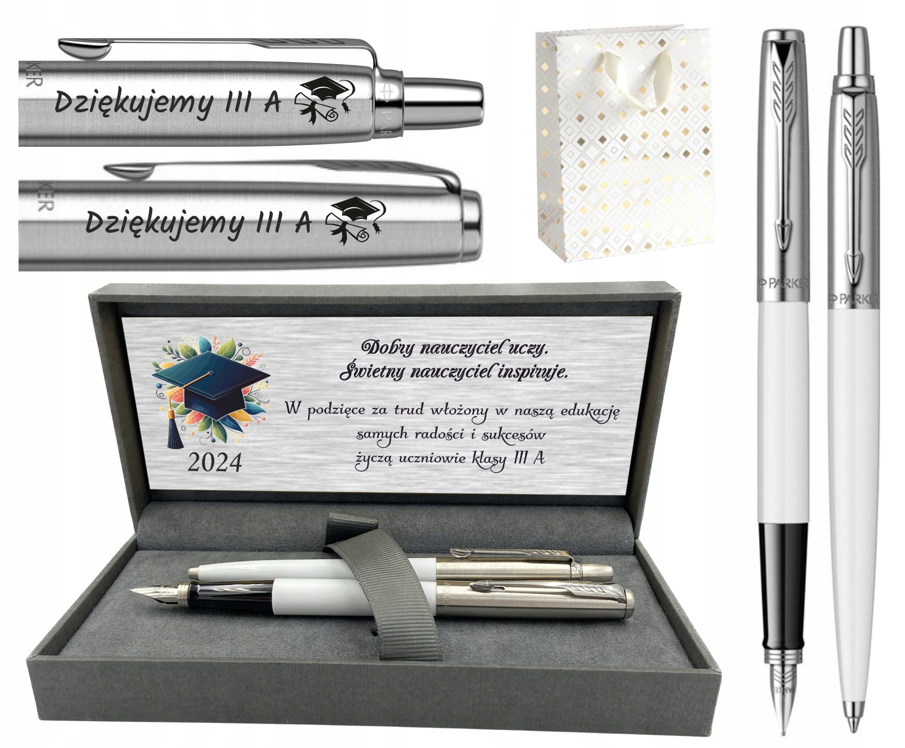 PARKER DLA NAUCZYCIELA KONIEC ROKU JOTTER BIAŁY Pióro i Długopis z Grawerem