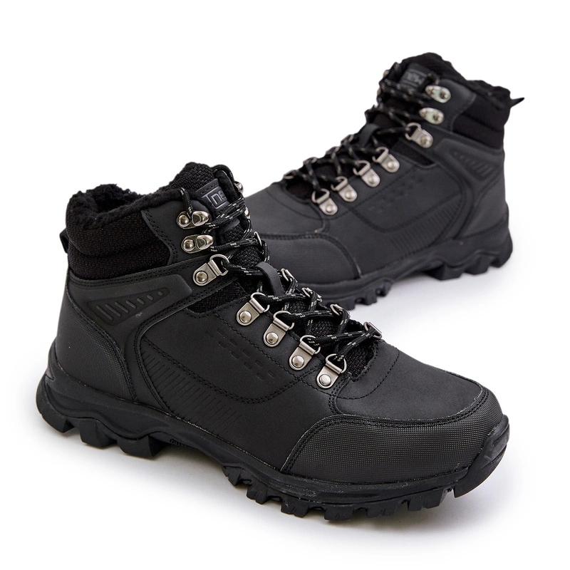 Pánské Trekové Boty Zateplené Kožešinou, Šněrovací, Černé 40