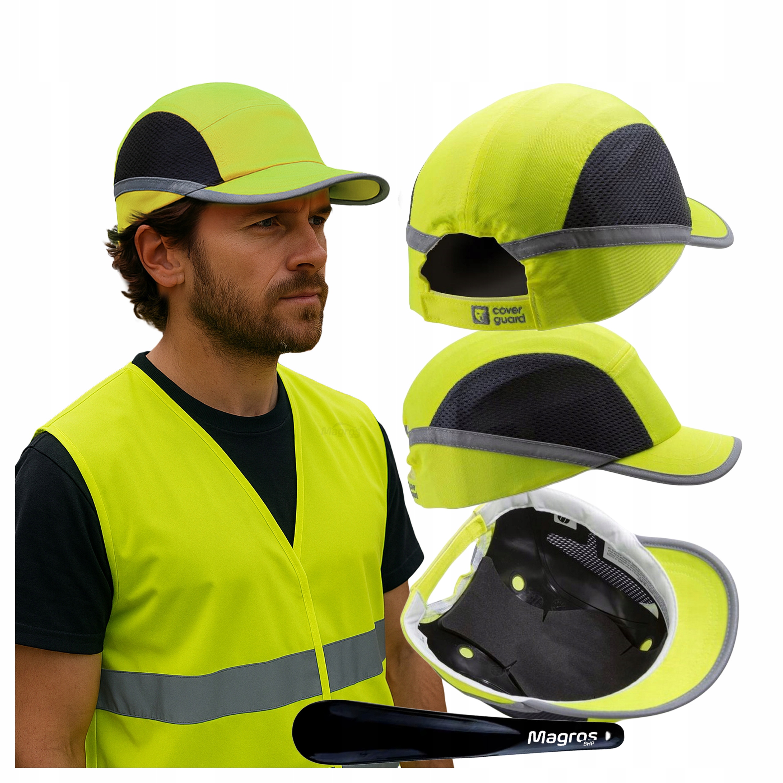 Lekki Kask Hełm Abs Czapka z Daszkiem Bhp 5cm Coverguard czapko-kask Yellow
