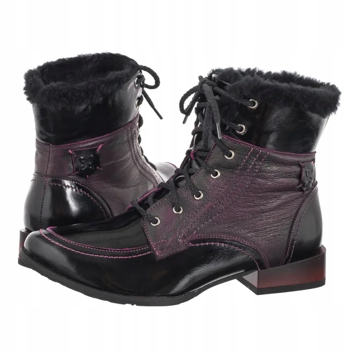 Dámské kožené kozačky Maciejka Fuchsia+Černá 06573-05