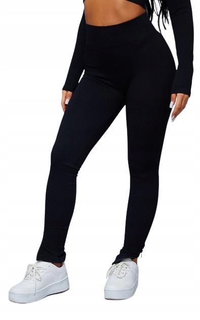 Prettylittlething Legginsy Czarne Prążkowane S Egx