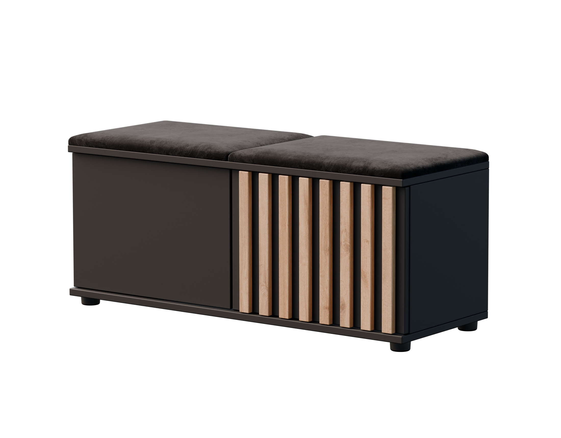 ШКАФ ДЛЯ ОБУВИ С СИДЕНЬЕМ, ОБИТЫЙ ЛАМЕЛЯМИ, ЧЕРНЫЙ