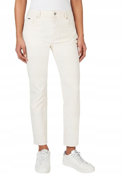 Pepe Jeans Ecru Džíny Úzké Nohavice S Nízkým Pasem A Oděrkami 26/30 Jqe