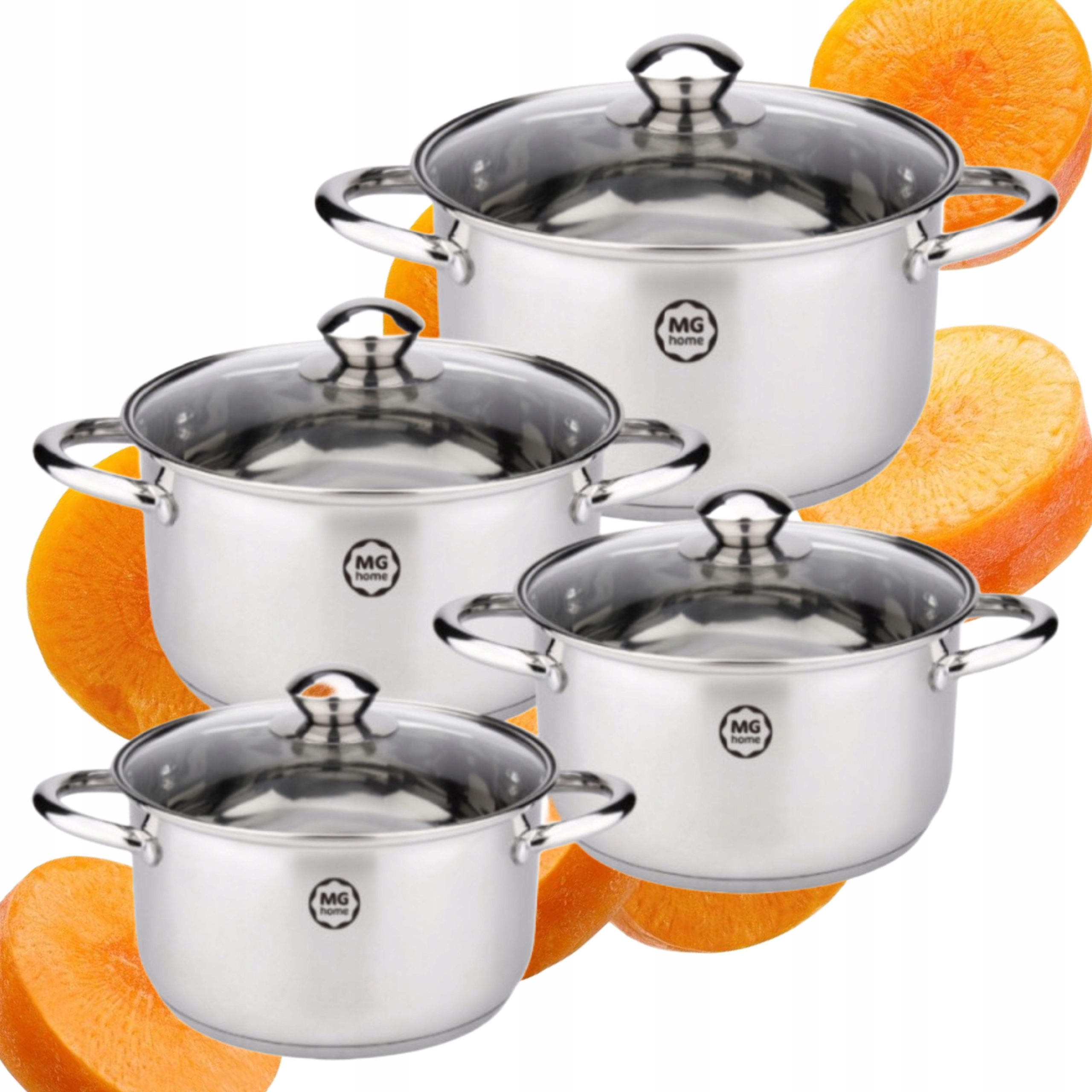 Mg Home Lauro Sada 4 Ocelových Hrnců Sada 8 Dílů Inox Indukce