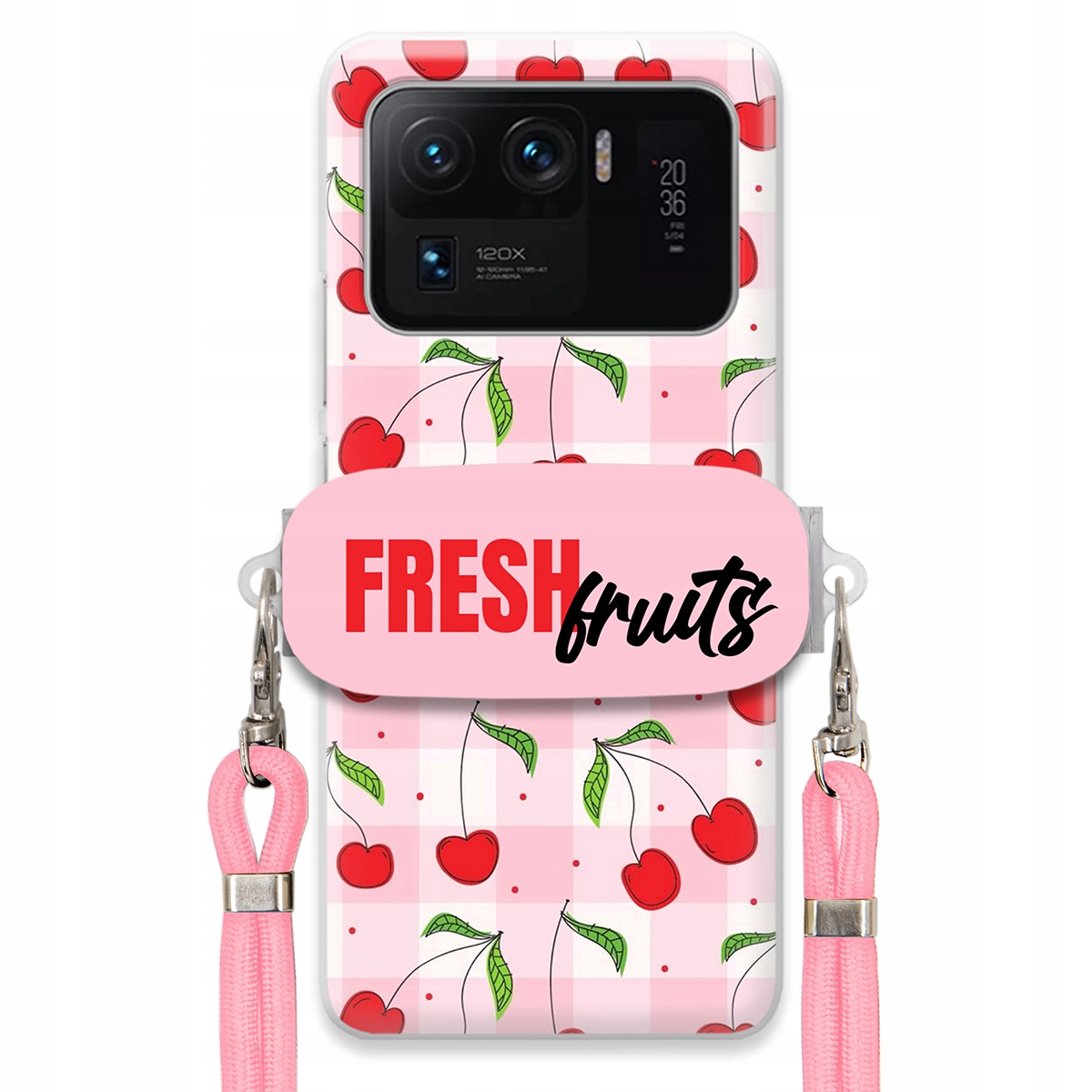 Puzdro pre Xiaomi Mi 11 Ultra Case Držiak na šnúrku Ružový Fresh Fruits Mriežka