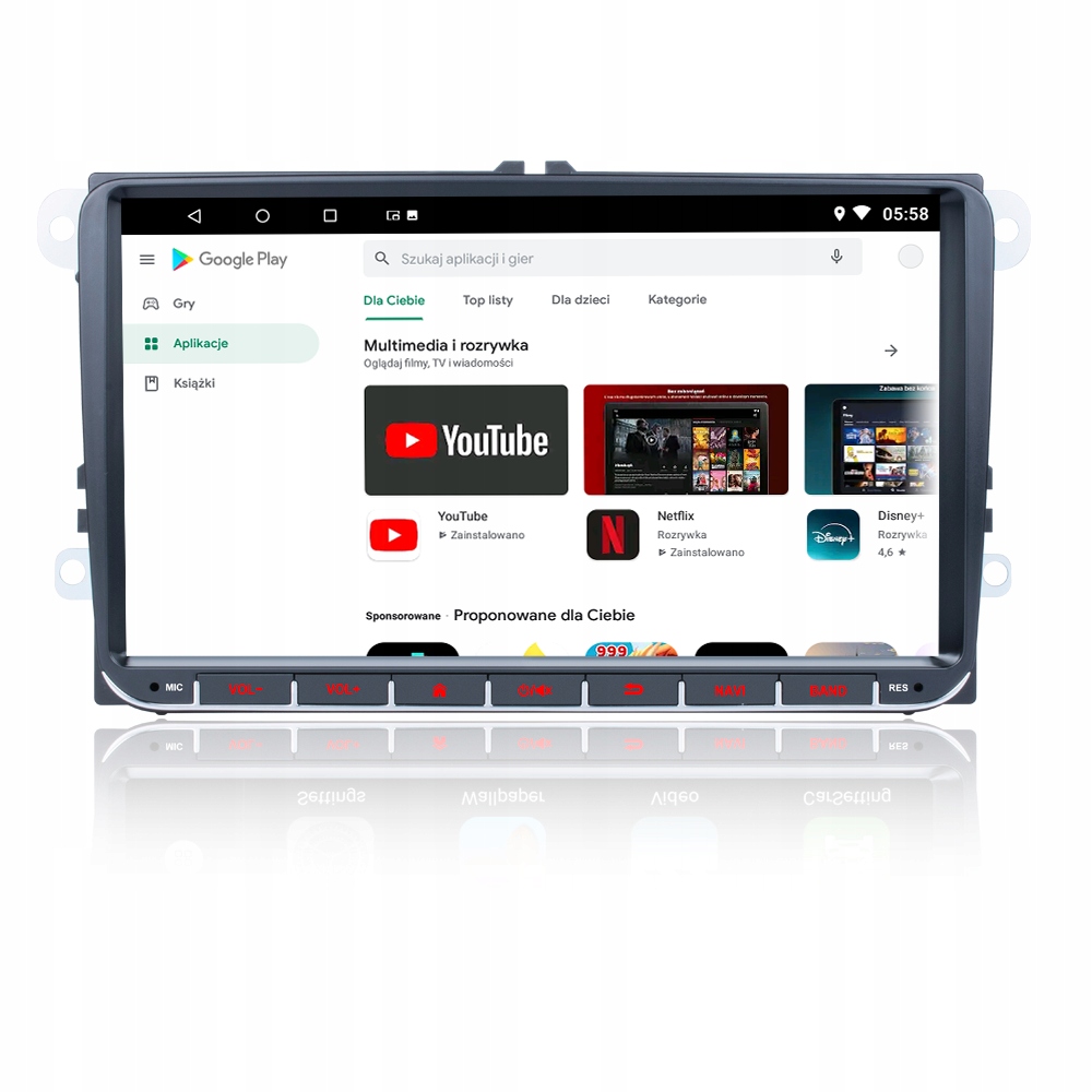 RADIO ANDROID 2DIN 4+64 GB 9 CALI VW PASSAT B6 B7 GOLF 5 V 6 VI SKODA SEAT Radio informacja RDS pasmo FM radio cyfrowe DAB+