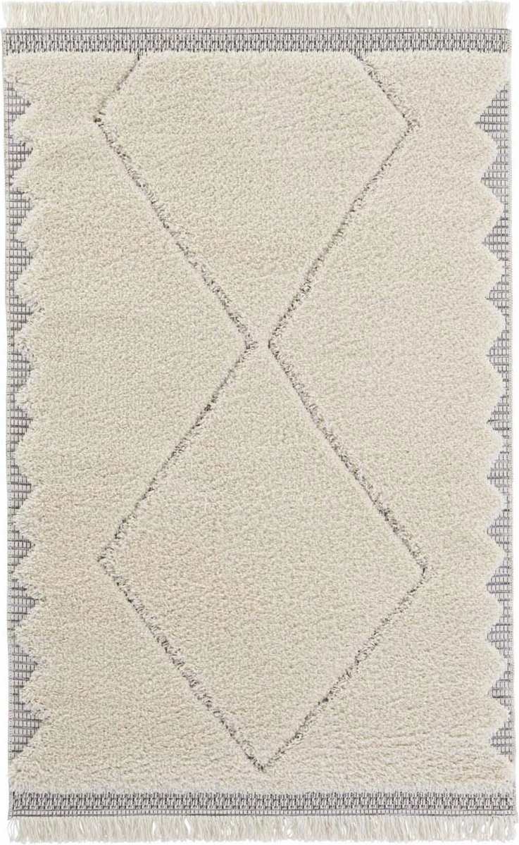 Krémovo hrubý shaggy koberec do obývačky, boho vzor 160 x 230 cm