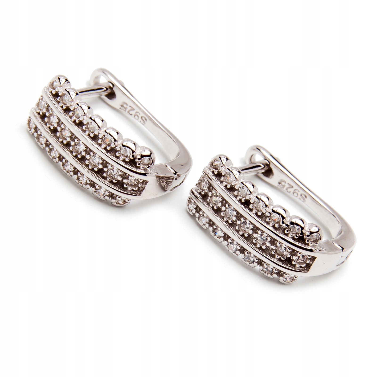 Stříbrné náušnice 925 s trojitým zirkony páskem