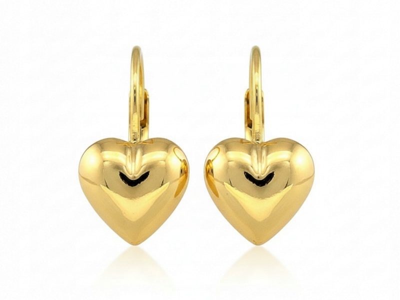 Ženské Zlaté Náušnice 585 na anglickém zapínání, motiv srdce, vzor srdce