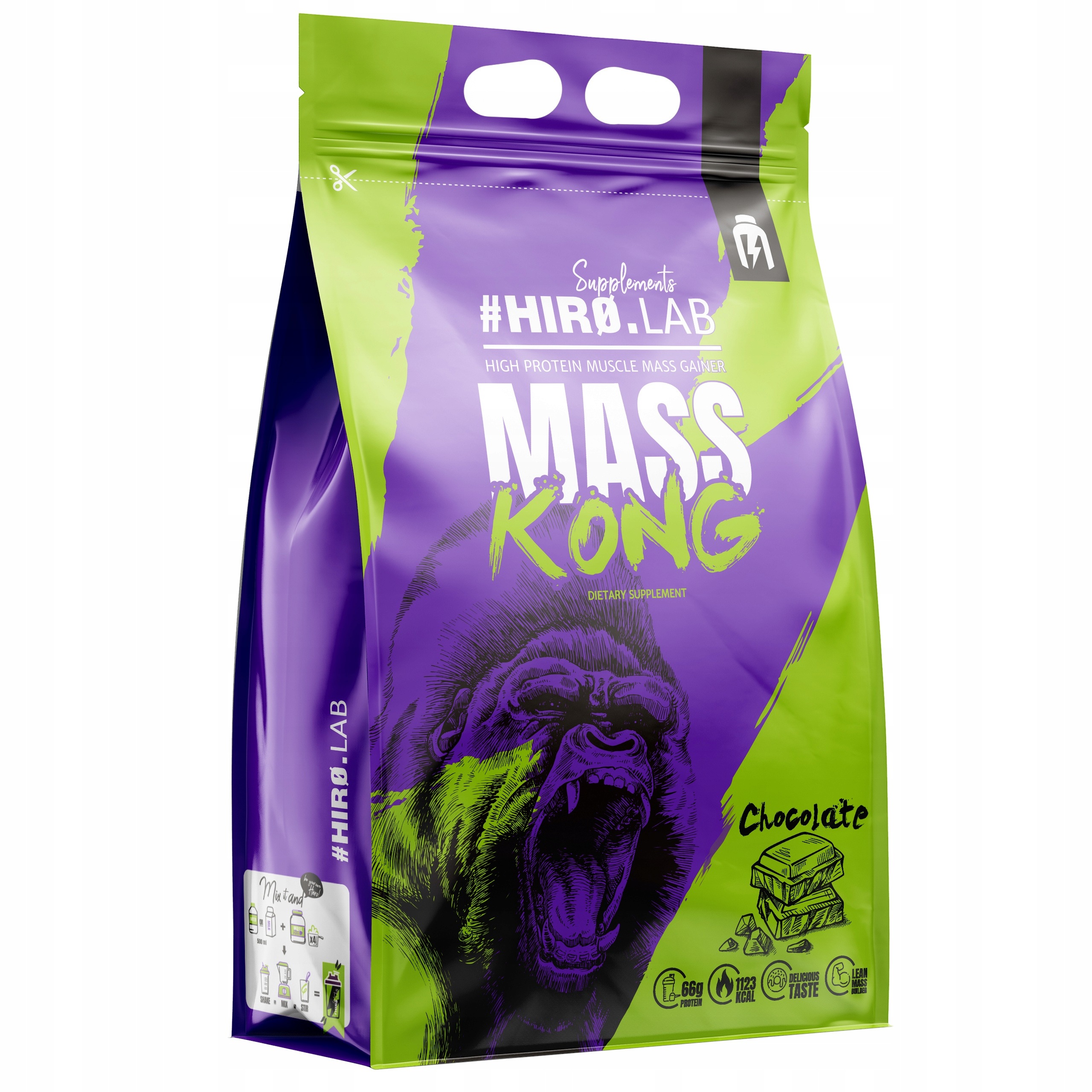 Gainer Hiro.lab Mass Kong 3000 g Protein Svalová hmota Čokoláda