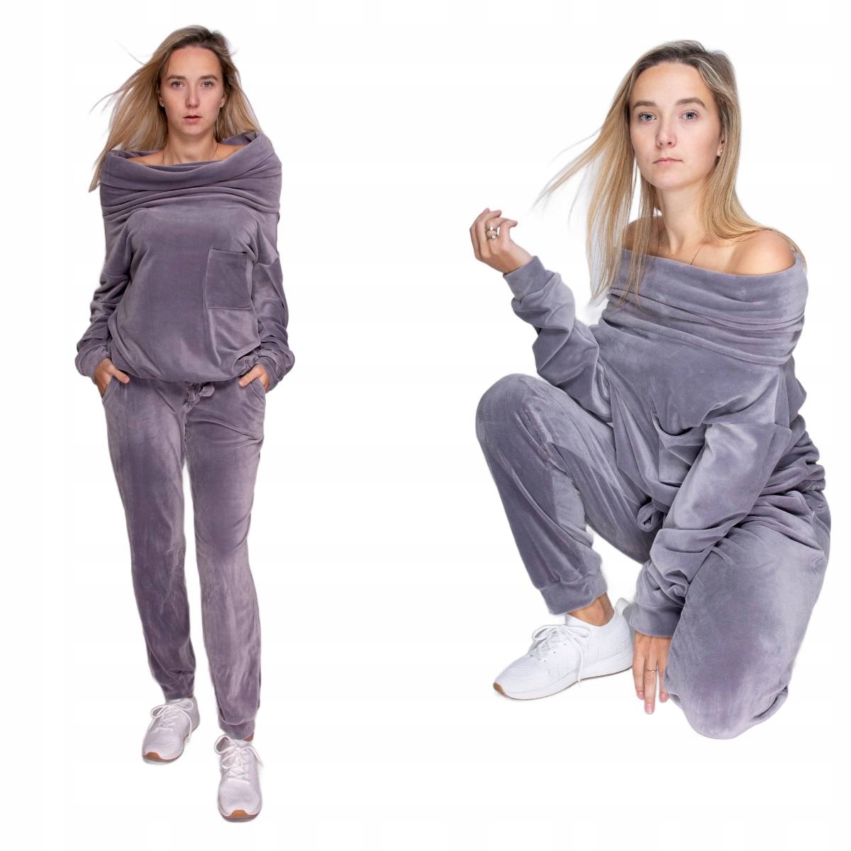 Dvoudílný velurový Tepláková Souprava šedý Rozmě