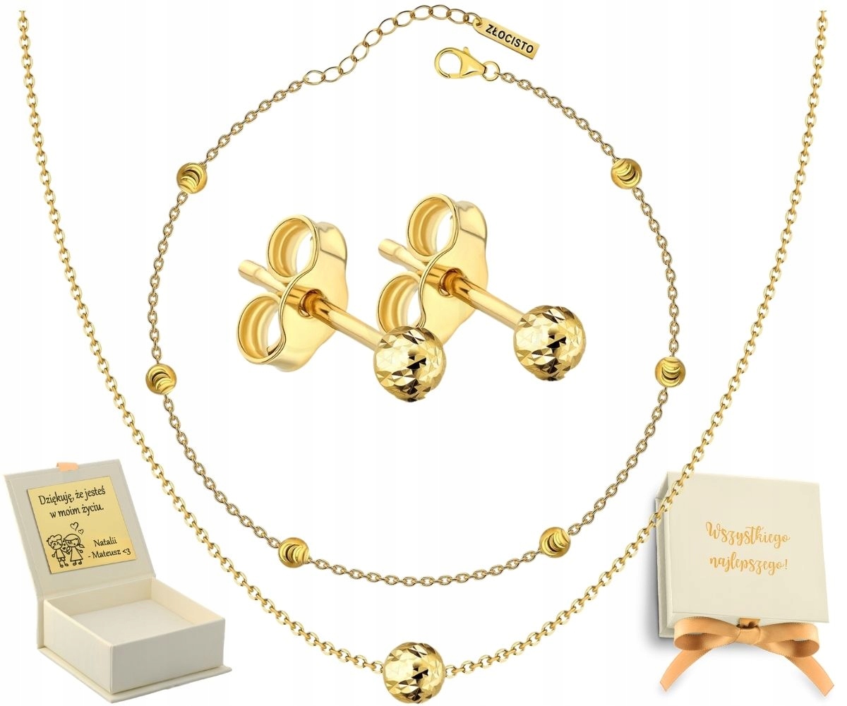 Sada Kuličkových Kuliček Diamantové Efekt Stříbro Pozlacené 925