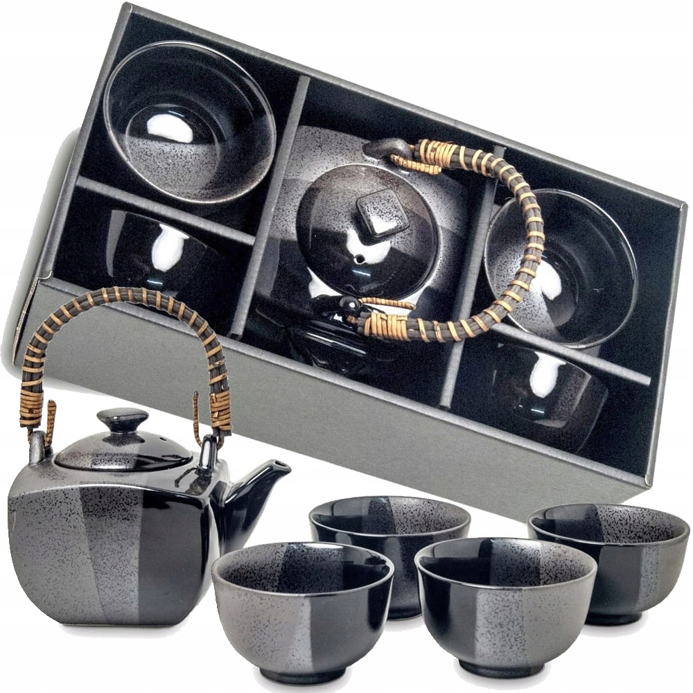 Japonský elegantný set na čaj Šedo-čierny 5 kusov Džbán 600 ml