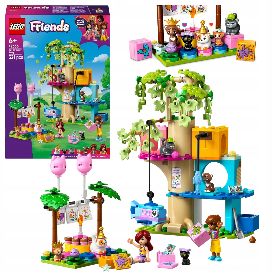 Lego Friends 42666 – Kočičí narozeninová oslava a domeček na stromě