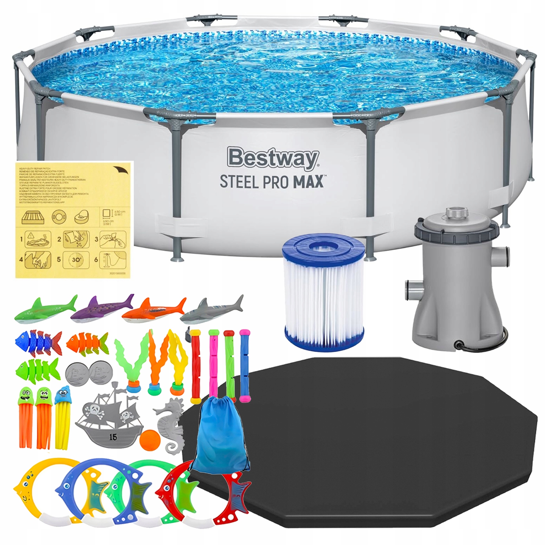 Bestway Bazén Roštový 4,678L 305 x 76 cm 56406 Pumpa Kryt Hračky XXXL