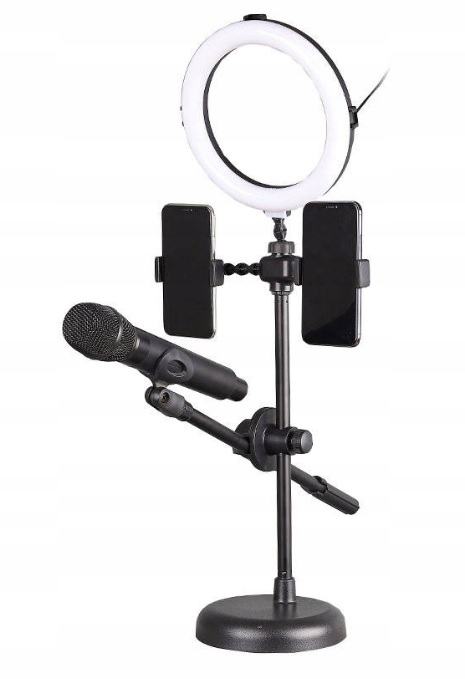STATYW MIKROFONOWY Z UCHWYTEM NA SMARTFON+OŚWIETLE