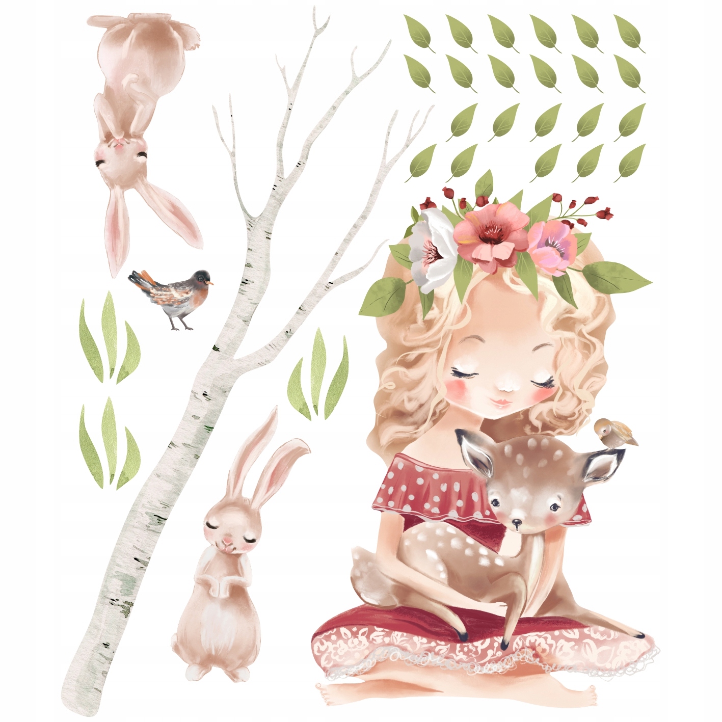 Naklejki na ścianę LAS DZIEWCZYNKA Z SARENKĄ