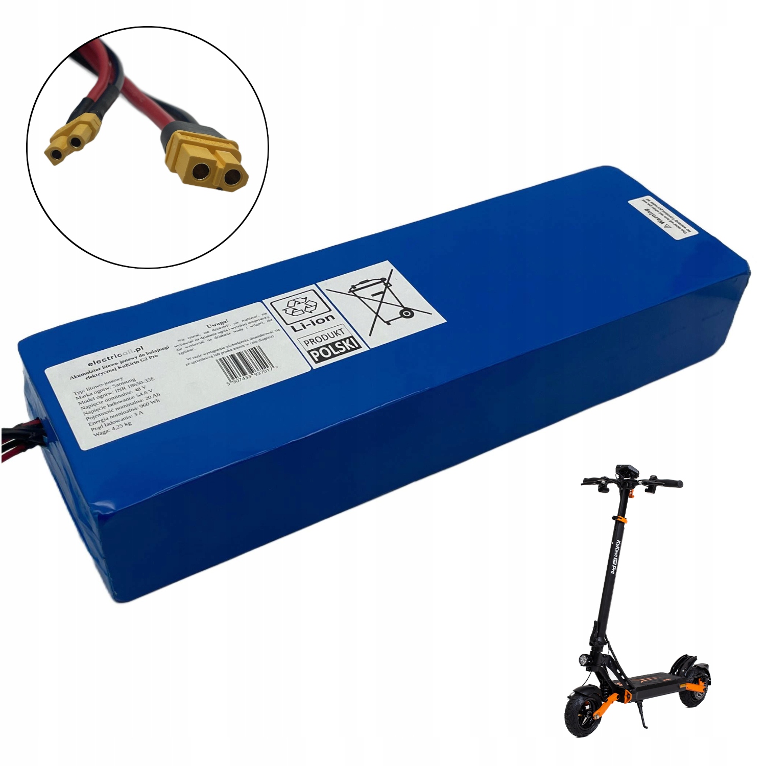 Powiększona Bateria Akumulator Litowo-Jonowy 48V 20Ah do KuKirin G2 Pro