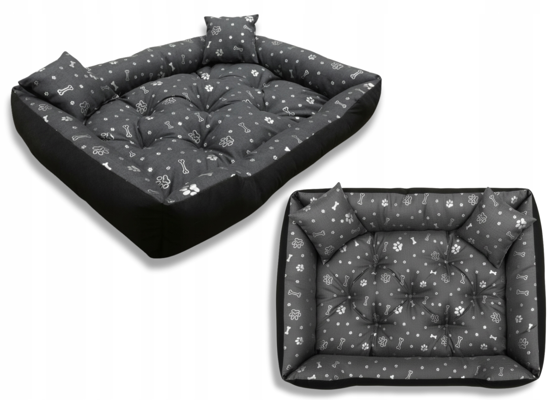 Pelíšek pro psa 115x95 voděodolné stříbrné kosti XL pohovka matrace