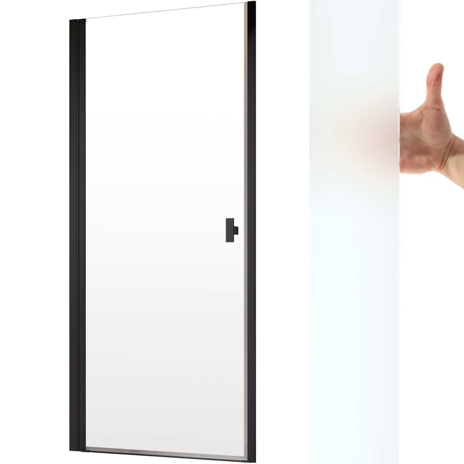 Drzwi prysznicowe czarne szklane 90L szkło satyna