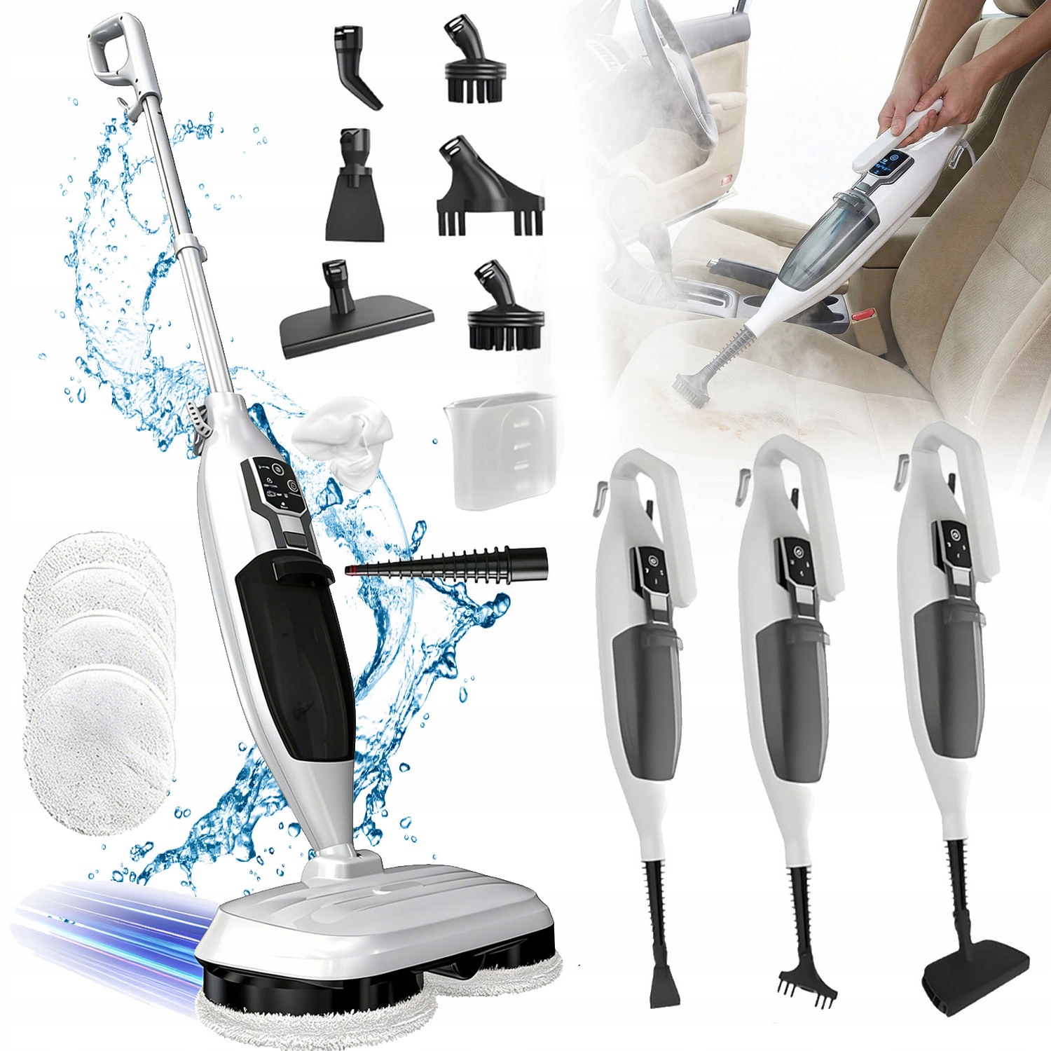 1300W Parní Čistič Parní Mop Sada Silný Bílý 13V1