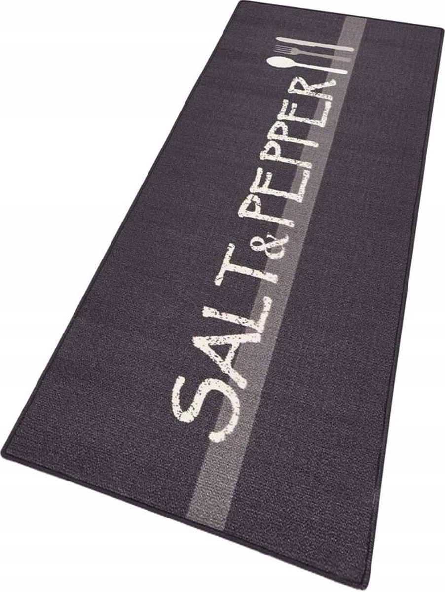 Grafitově krémový koberec protiskluzový do kuchyně s krátkým vlasem 67 x 180 cm