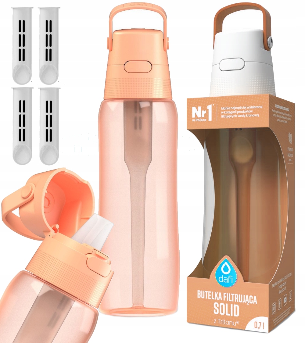 Butelka filtrująca Dafi Solid 0,7 brzoskwiniowa Peach fuzz 4 filtry