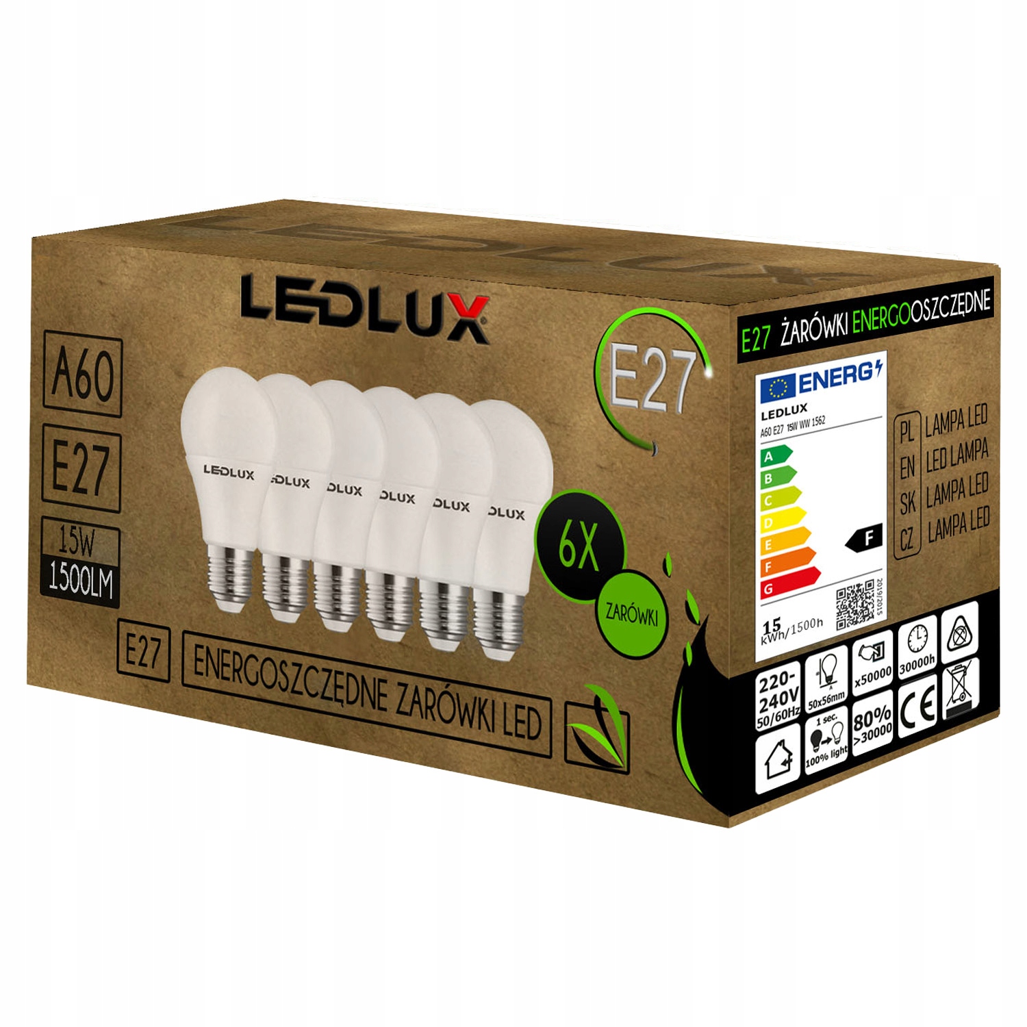 

6x Żarówka Led E27 A60 15W 1500lm 3 Barwy Ledlux