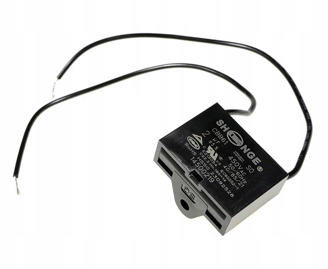 KONDENSATOR SILNIKOWY 2uF/450VAC Z PRZEWODAMI CBB61